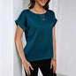 Round Neck Solid Color Smooth Surface Short Sleeve Loose