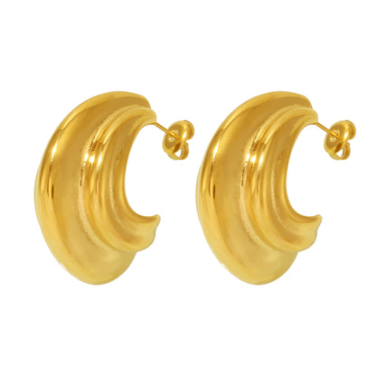 Stainless Steel Multi-layer C- Shaped Curved Heavy Industry Earrings