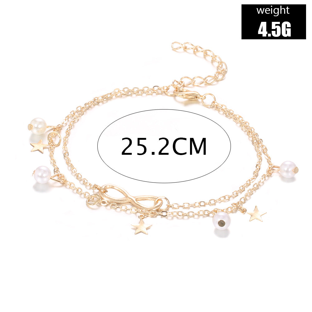 Women's Alloy 8-word Double Circles Star Anklet