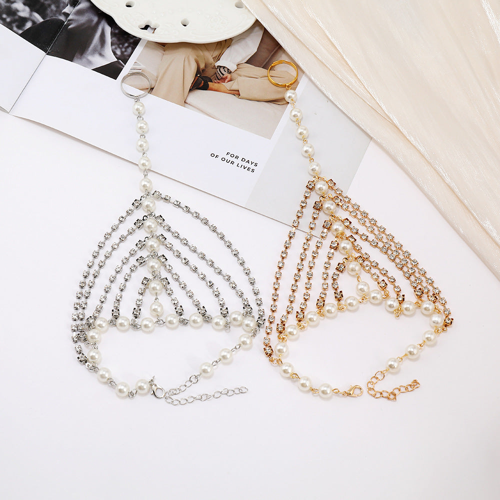 Beach Foot Ornaments Fashion Luxury Multi-layer Diamond Claw Chain Pearl Tassel