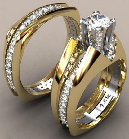 Fashion Plated 18K Gold Color Separation Simulation Diamond Ring Set