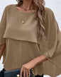 Solid Layered Cloak Sleeve Blouse, Versatile Crew Neck Blouse For Spring & Fall, Women's Clothing