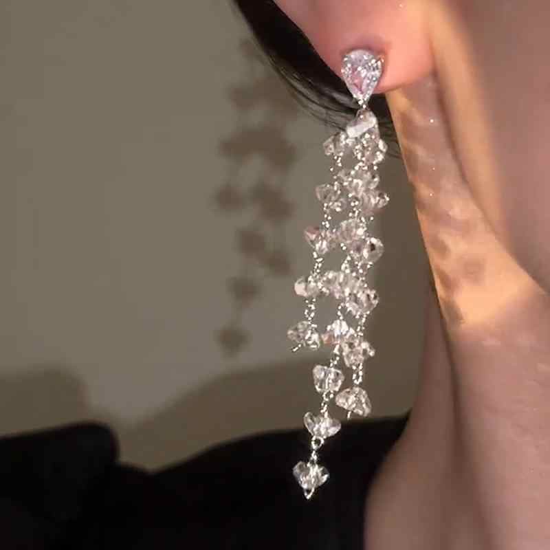 Crystal Tassel Earrings Women's Long Ear Studs