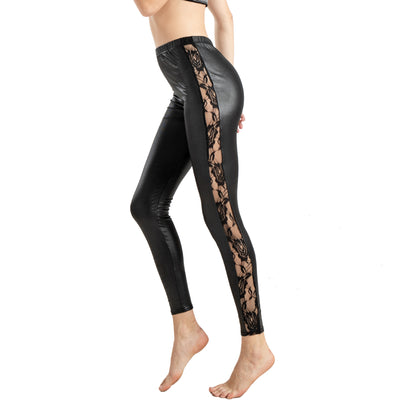 Women's Lace Leather Leggings