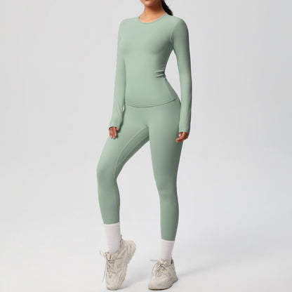 Double-sided Sanding Pure Color Tight Training Long Sleeve Yoga Clothes Suit