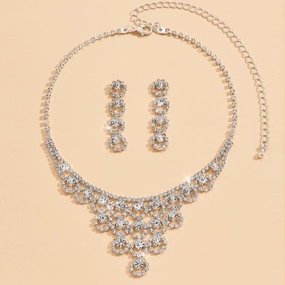 Rhinestone Necklace And Earrings Suite Women's Simple