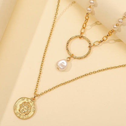 Double-layer Circle And Pearl Necklace Design Clavicle Chain