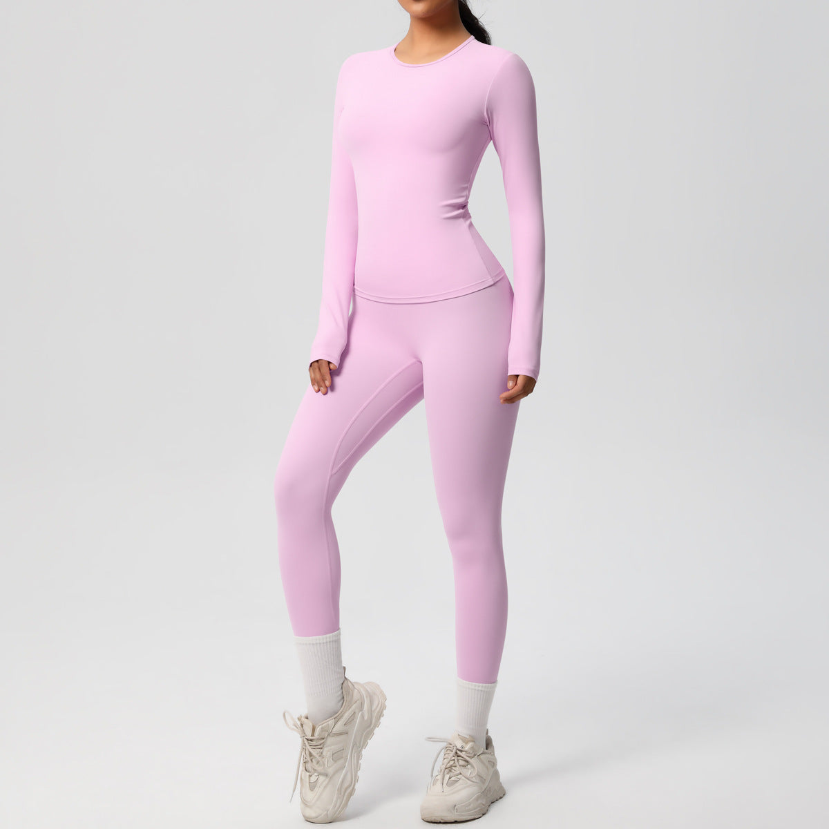 Double-sided Sanding Pure Color Tight Training Long Sleeve Yoga Clothes Suit