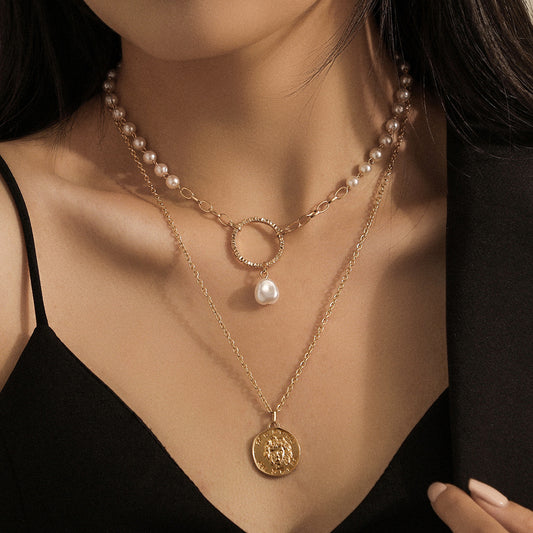 Double-layer Circle And Pearl Necklace Design Clavicle Chain