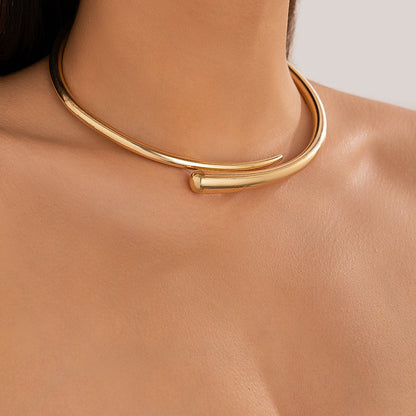 Geometric Metal Glossy Surface Spring Open Collar Bracelet Simple Necklace Choker