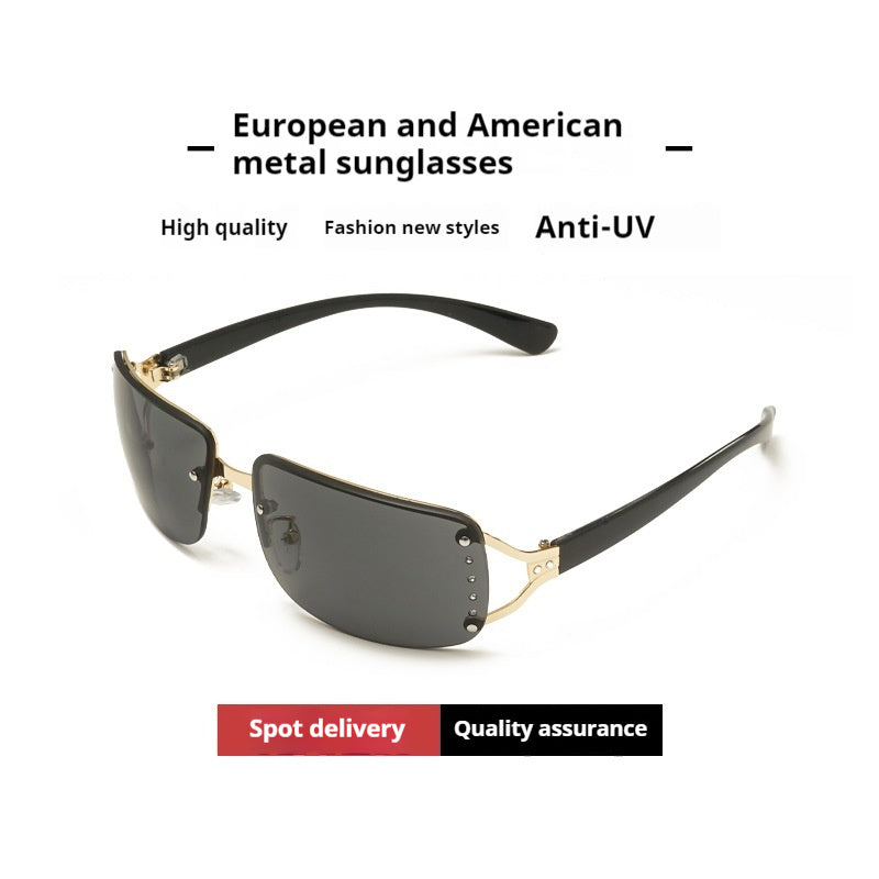 Metal Large Rim Sunglasses UV-proof Frameless Lens Sun Glasses