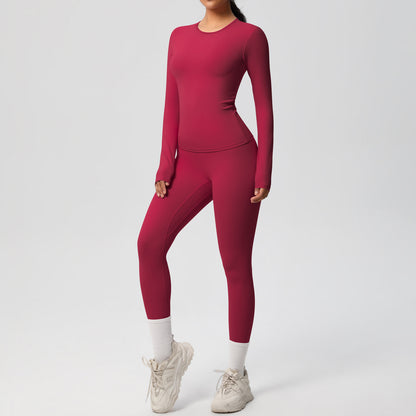 Double-sided Sanding Pure Color Tight Training Long Sleeve Yoga Clothes Suit