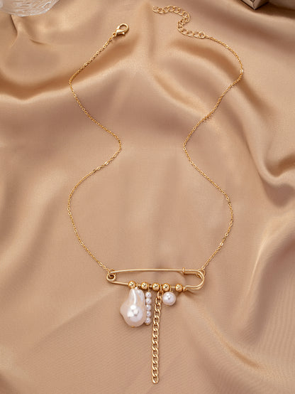 Mix And Match Pin Baroque Pearl Tassel Chain Necklace