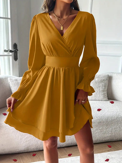 Women's Double-layer Skirt V-neck Tight Waist Dress