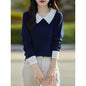 French Minority Young Contrast Color Lapels Bottoming Sweater For Women