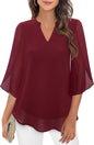 Women's Petal Sleeve Top Loose V-neck Chiffon Shirt