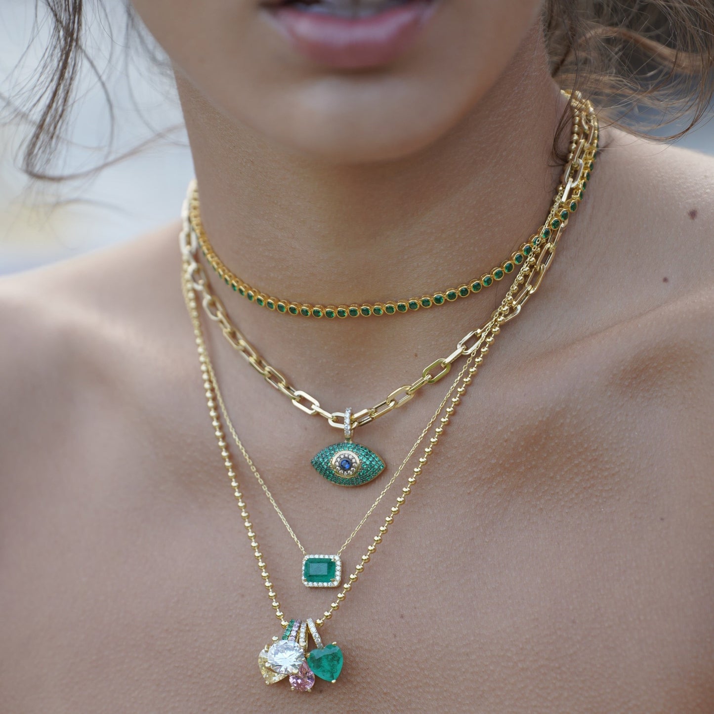 Emerald Zircon Bead Necklace Choker