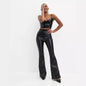 Black Glossy Flared Pants Women