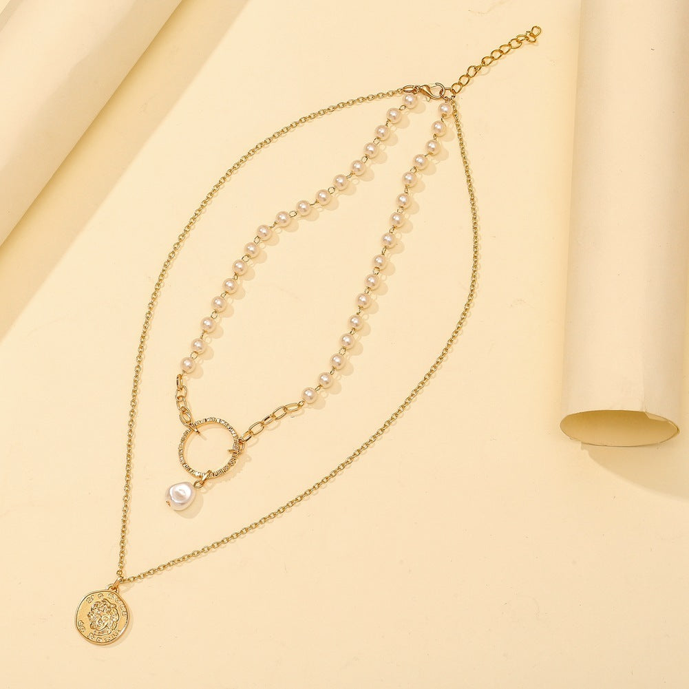 Double-layer Circle And Pearl Necklace Design Clavicle Chain