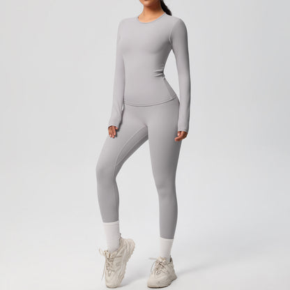 Double-sided Sanding Pure Color Tight Training Long Sleeve Yoga Clothes Suit