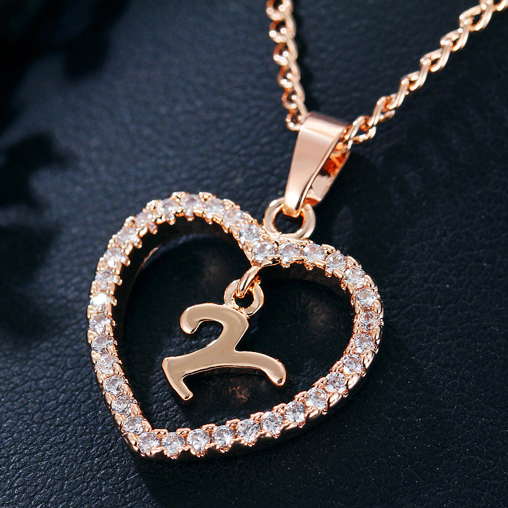 26 Letters Heart-shaped Zircon Pendant Necklace