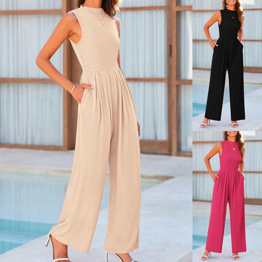 Summer Casual Jumpsuit Sleeveless Wide Leg Women