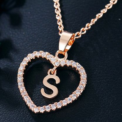 26 Letters Heart-shaped Zircon Pendant Necklace