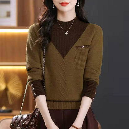 New Thick Sweater Women's Fake Two-piece Half Turtleneck Bottoming Top