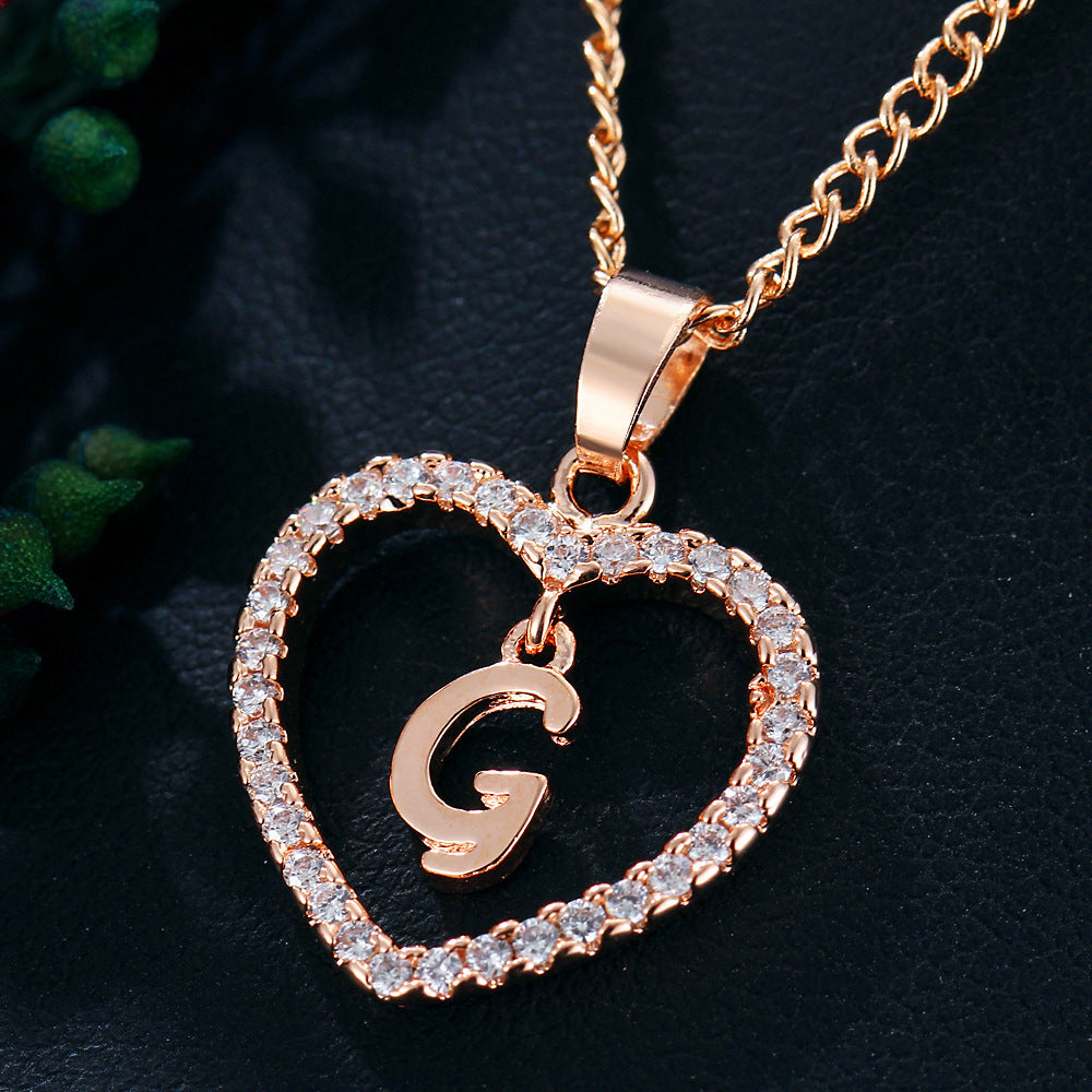 26 Letters Heart-shaped Zircon Pendant Necklace