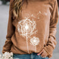 Dandelion Printed Long Sleeve Crew Neck Pullover Sweatshirt