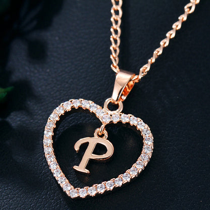 26 Letters Heart-shaped Zircon Pendant Necklace