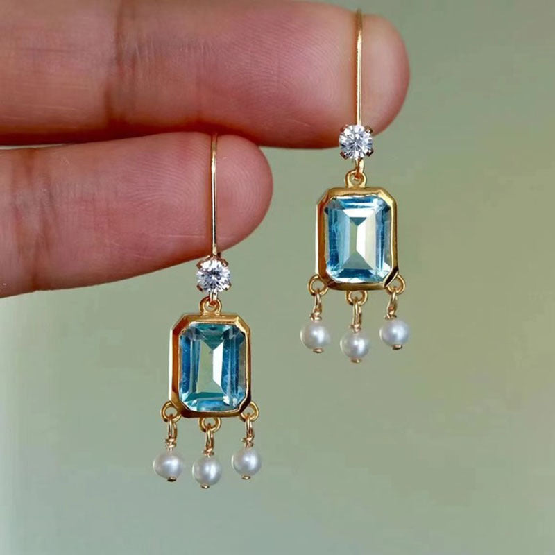 Small Chic Sea Blue Topaz Earrings