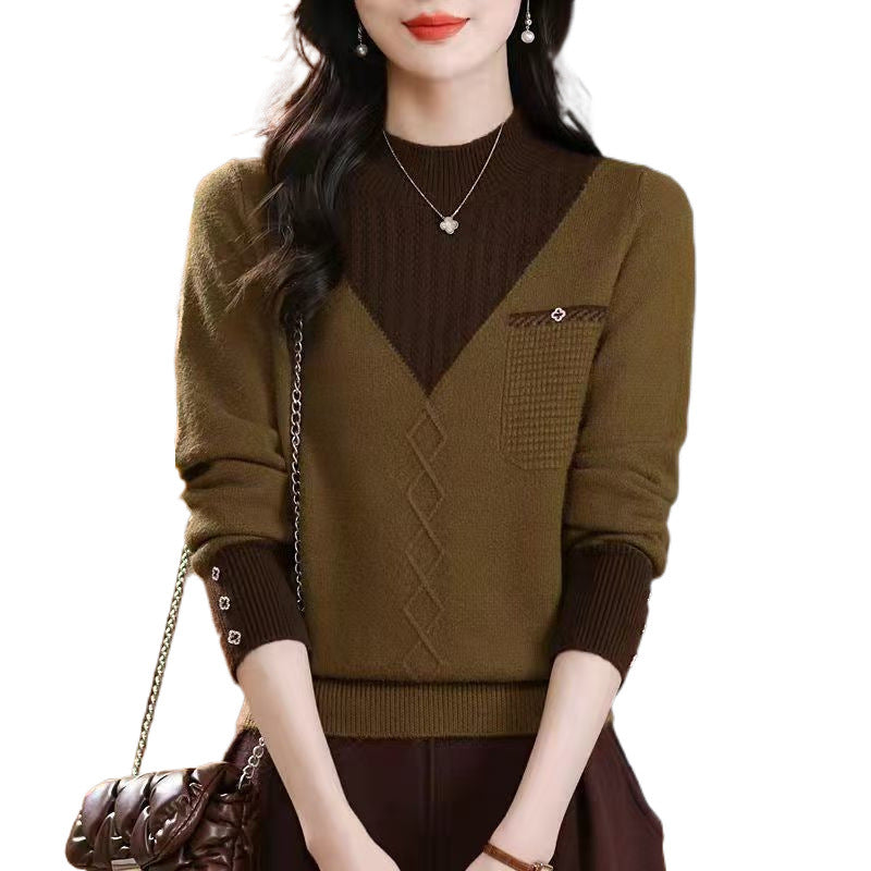 New Thick Sweater Women's Fake Two-piece Half Turtleneck Bottoming Top