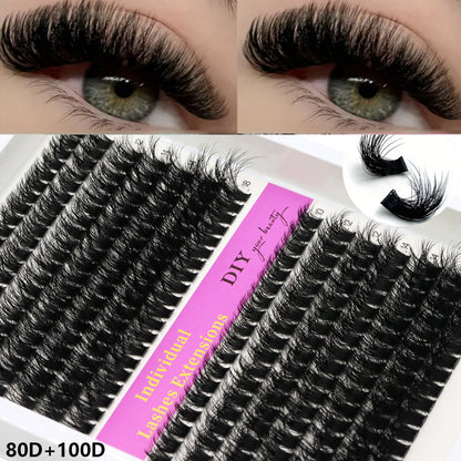 14 Rows 3D Black Cluster Eyelashes 40D 60D 80D Fluffy Soft