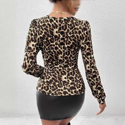 Autumn And Winter New Leopard Print Lace Top