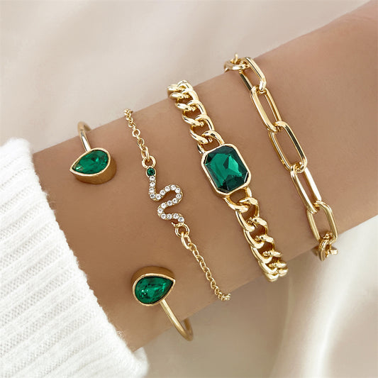 Fashion Premium Green Diamond Bracelet Suit