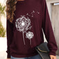 Dandelion Printed Long Sleeve Crew Neck Pullover Sweatshirt