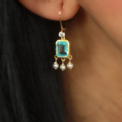 Small Chic Sea Blue Topaz Earrings