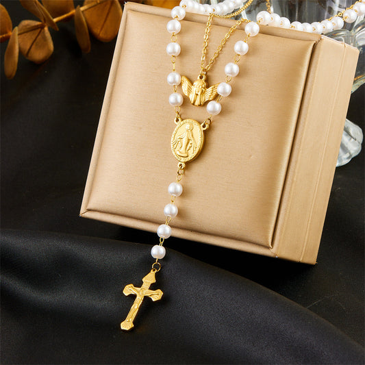 Tassel Cross Stainless Steel Ornament Necklace