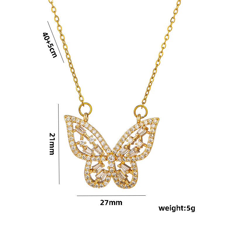 Hollow Butterfly Necklace Female Micro Inlaid Zircon Super Fairy Three-dimensional