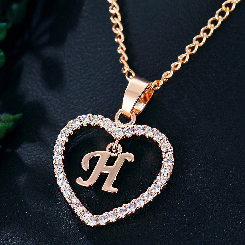 26 Letters Heart-shaped Zircon Pendant Necklace