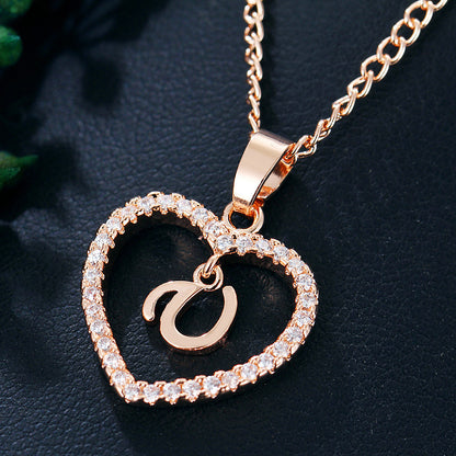 26 Letters Heart-shaped Zircon Pendant Necklace