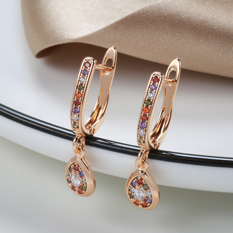 Stud Earrings For Women Rose Gold Stud Earrings Simple Colorful Zircon