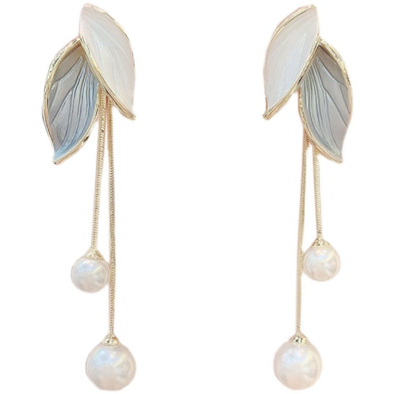 High-end Fashion 925 Silver Needle Autumn And Winter Leaves Pearl Tassel Earrings