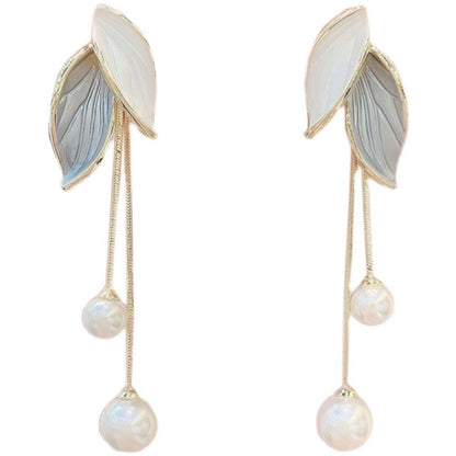 High-end Fashion 925 Silver Needle Autumn And Winter Leaves Pearl Tassel Earrings