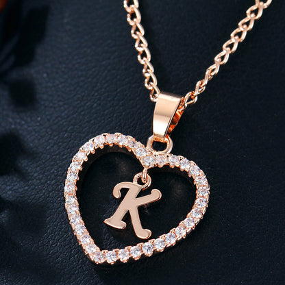 26 Letters Heart-shaped Zircon Pendant Necklace