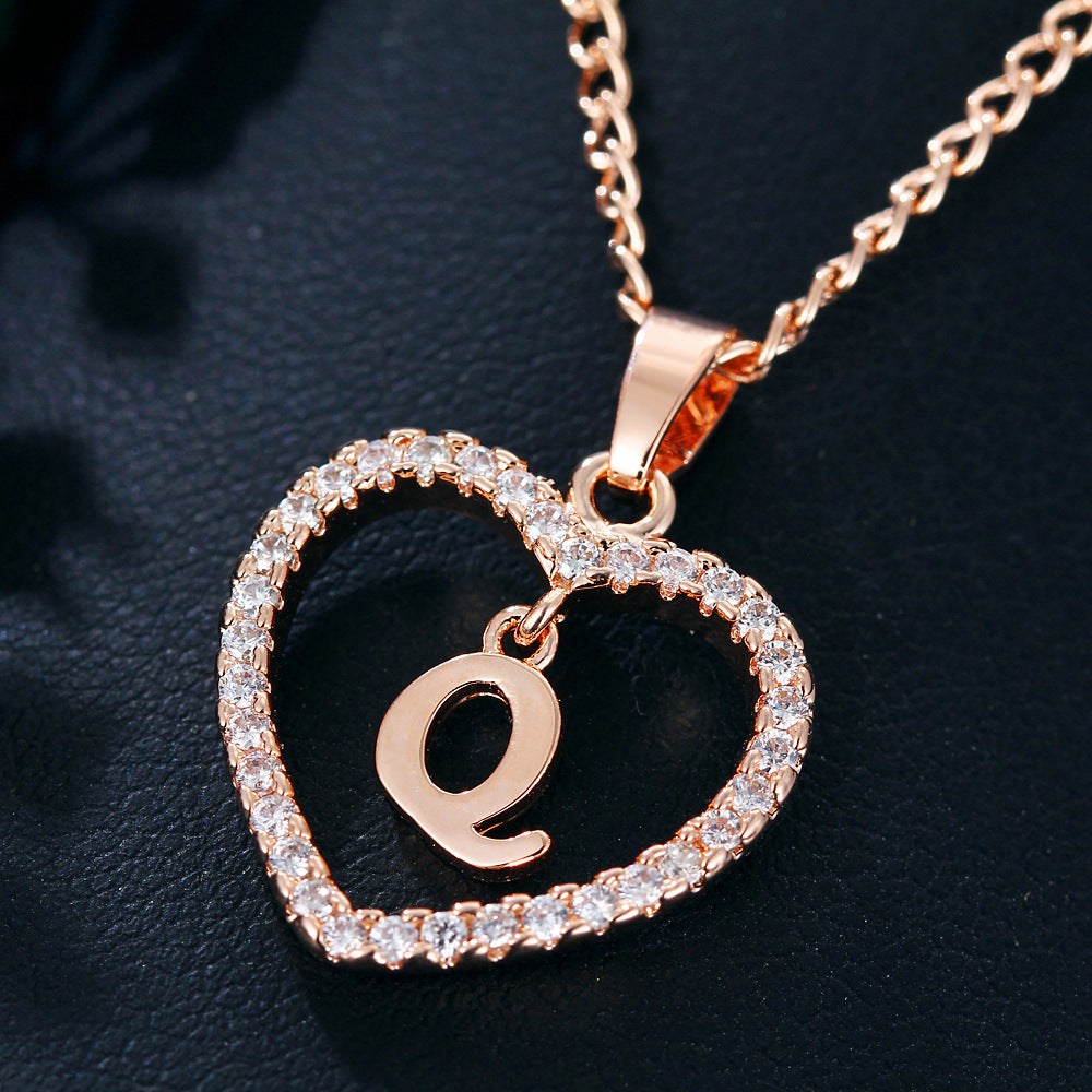 26 Letters Heart-shaped Zircon Pendant Necklace