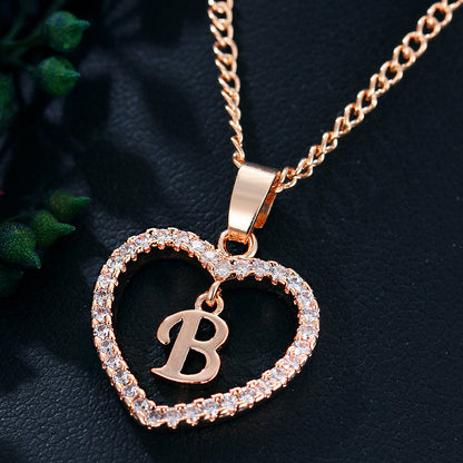 26 Letters Heart-shaped Zircon Pendant Necklace