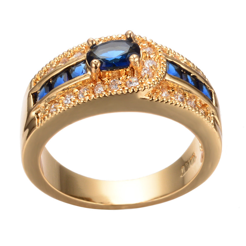 Fashion OL Women's 18k Plated Blue Zircon Ring