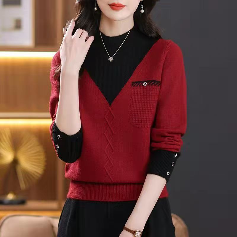 New Thick Sweater Women's Fake Two-piece Half Turtleneck Bottoming Top